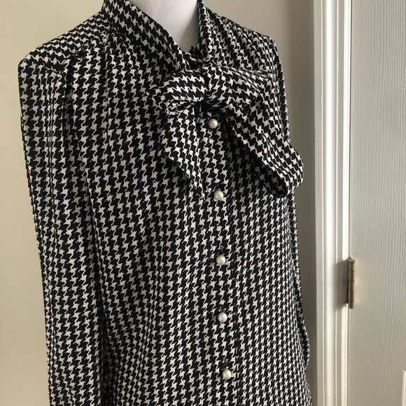🎀 Kate Spade ♠️ Dashing Beauty Houndstooth tie neck Blouse - Picture 4 of 11